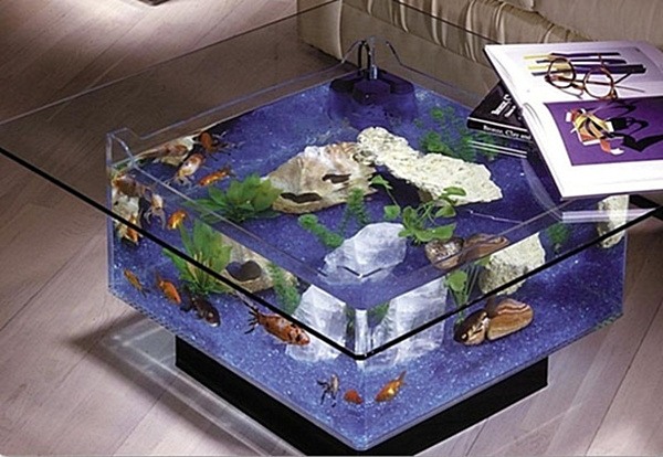 Akvarium-soffbord, tillverkat av akrylblått