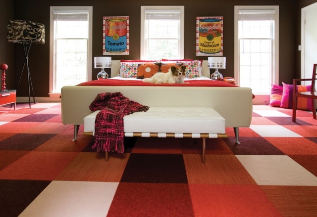 färgglada mattor sovrum kvadrater orange nyans accentuera