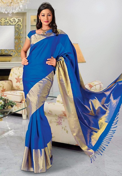 Sininen puhdas Bangalore Handloom Silk Saree