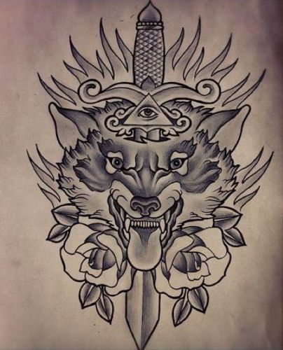 Τατουάζ με σκάλισμα λύκου