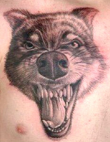 Vihainen susi tatuointisuunnittelu