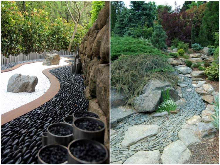 trädgård idéer med grus sten feng shui floden torr