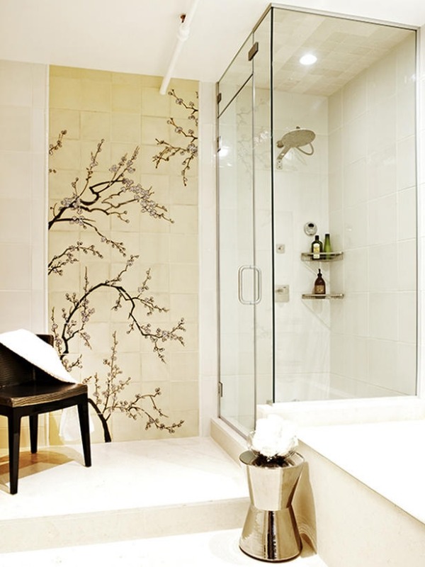 dekoration idéer badrum glas duschkabin blommor klistermärken kakel