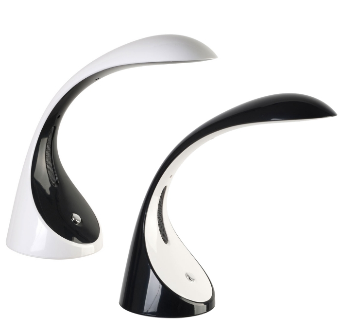 moderna skrivbordslampor-kobra-vita-svarta inbyggda högtalare