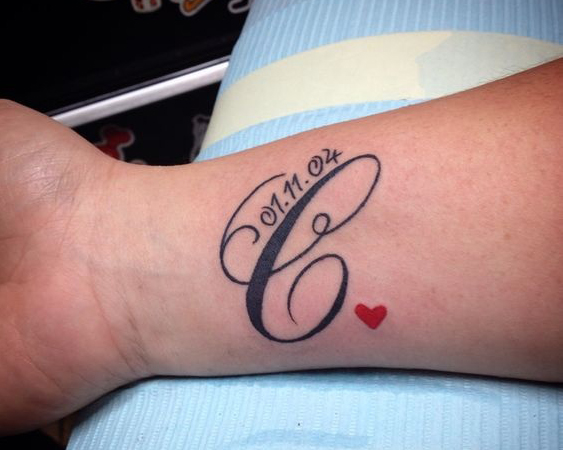 Cursive C Letter Tattoo With A Date