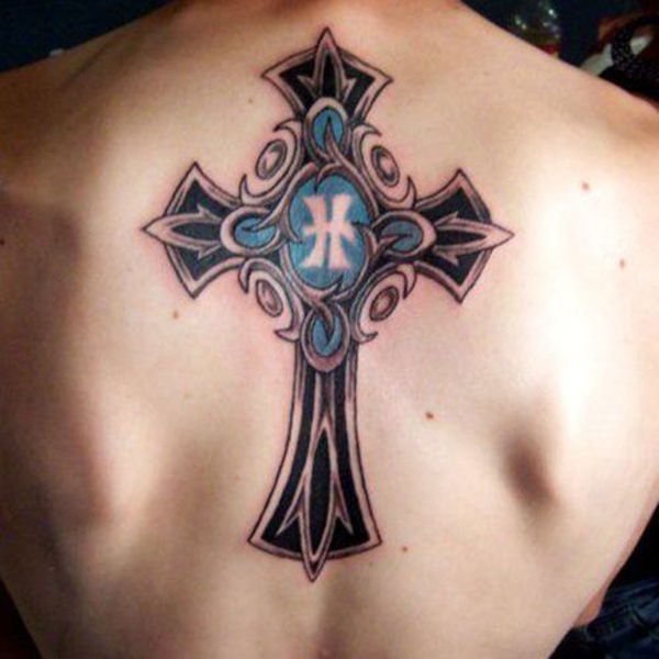 Crucifix H Letter Tattoo στην πλάτη