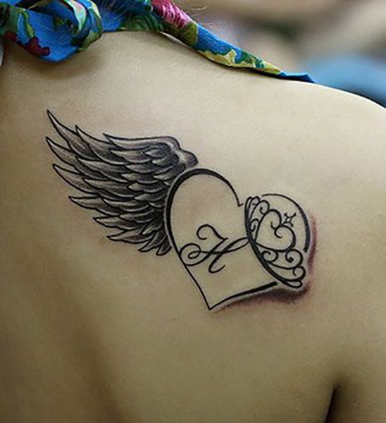 H Letter Tattoo With Wings And Crown