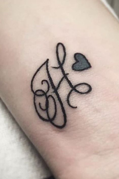 H Letter Tattoo With A Heart