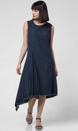 Denim Midi Ασύμμετρη Φόρεμα