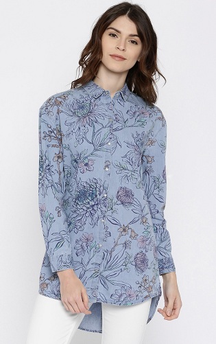 Floral Print Μακρύ τζιν πουκάμισο