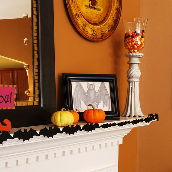 halloween dekoration mini pumpor krans svart fladdermus