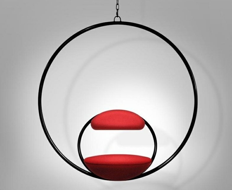 Hängstol för utsida inuti-ringformad-metall-svart-kedja-röd-sits-