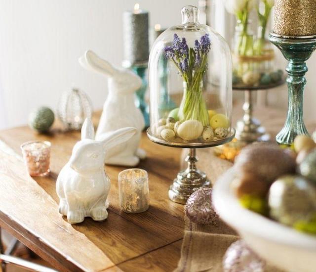 idéer påsk dekor byrå kanin figur porslin hyacint glas klocka