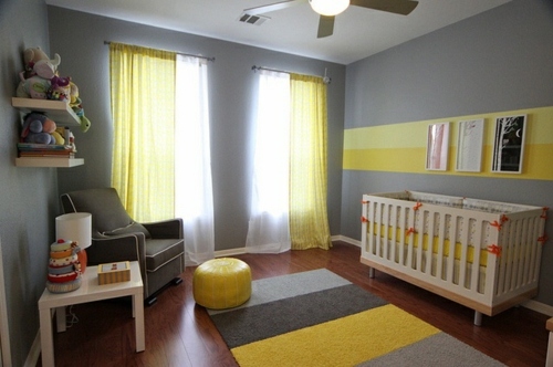 gul grå baby rum gardiner design dekoration idéer
