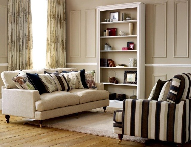 idéer för gardiner inredning soffa fåtöljer dekorativa kuddar