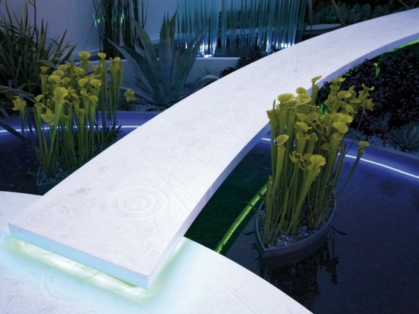 Design trädgård idéer damm bro LED
