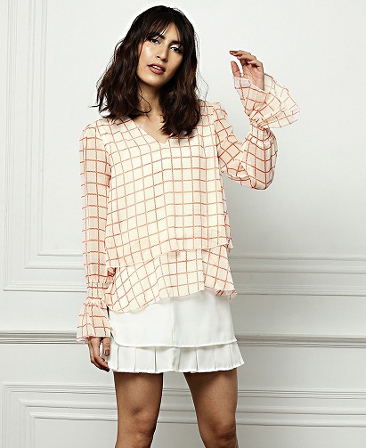 Casual Chiffon Checked Top