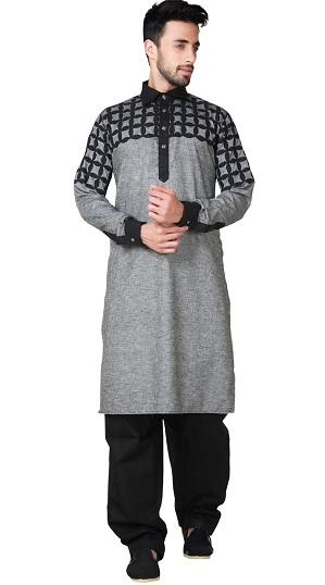 Γκρι βαμβάκι Pathani Kurta πιτζάμα