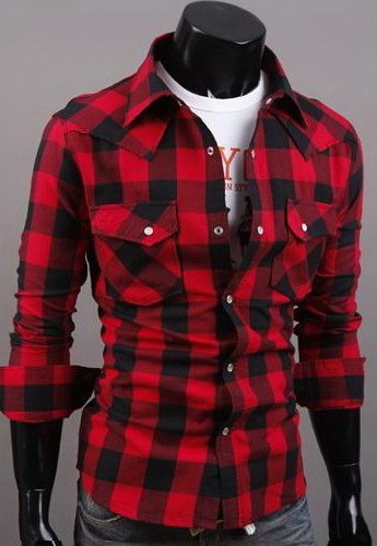Ανδρικό καρό πουκάμισο με σχέδιο κόκκινου και μαύρου ώμου