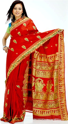 Baluchari Sarees-veripunainen Baluchari Saree 12