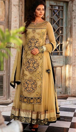Pitkähihainen Churidar-mekko kultaisella värillä: