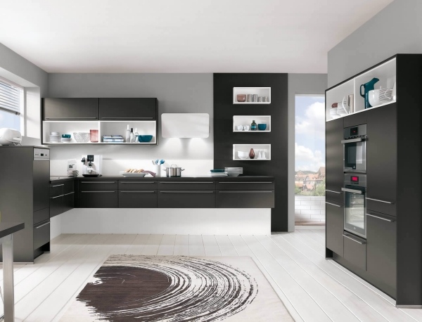 Designer kökshandtaglösa skåp-svart och vitt-Nobilia Design