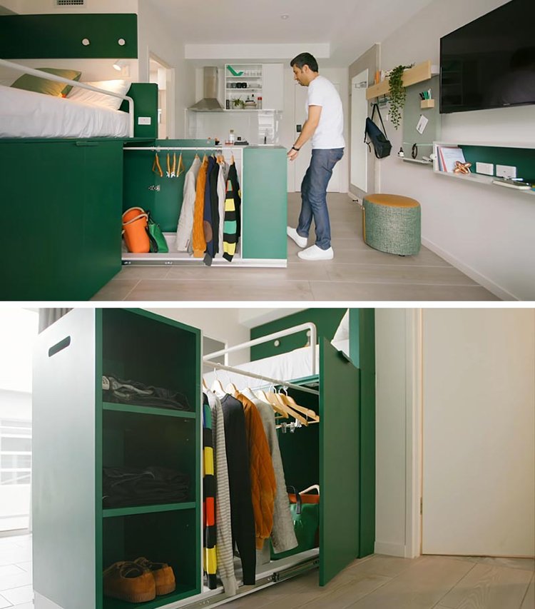 20 kvm lägenhet inredd garderob under loftsäng