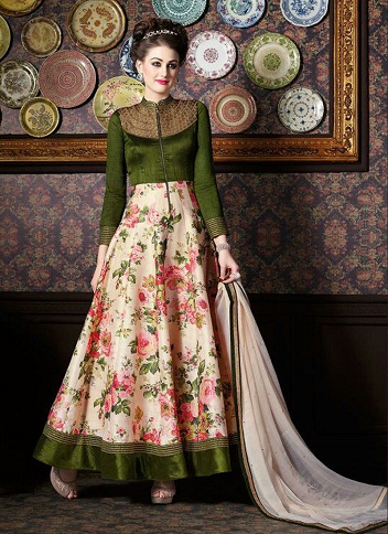 Floral Printed Silk Anarkali Suit