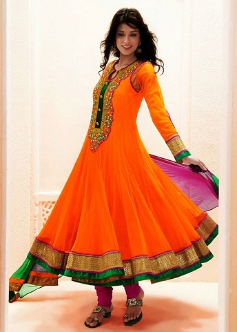 Orange Designer Anarkali Salwar Kameez