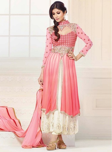 Κρέμα και ροζ κοστούμι Anarkali Salwar