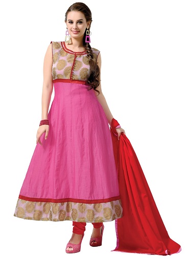 Κρέμα και ροζ κοστούμι Anarkali Salwar