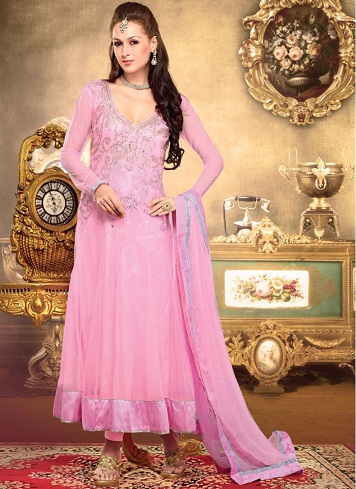 Μακρύ κοστούμι Anarkali Salwar σε ροζ χρώμα