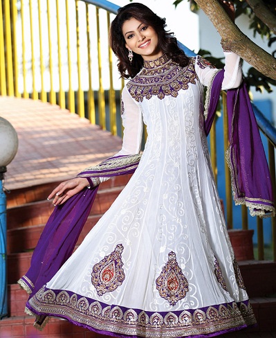 Λευκό και μοβ κοστούμι Anarkali