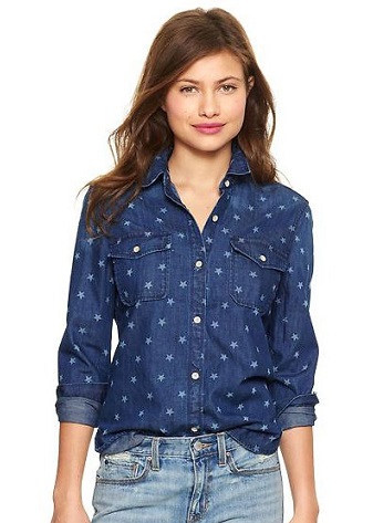 Γυναικείο τζιν πουκάμισο με εκτύπωση Star