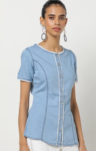 Γυναικείο πουκάμισο τζιν κοντομάνικο