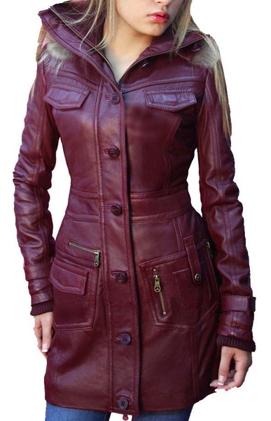 Maroon Long Leather Jacket