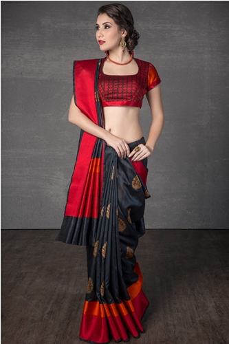 The Red and Black Designer Handloom Saree