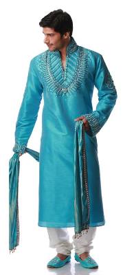 Salwar Kameez Indian Jari Κεντημένο Sky Blue Suit