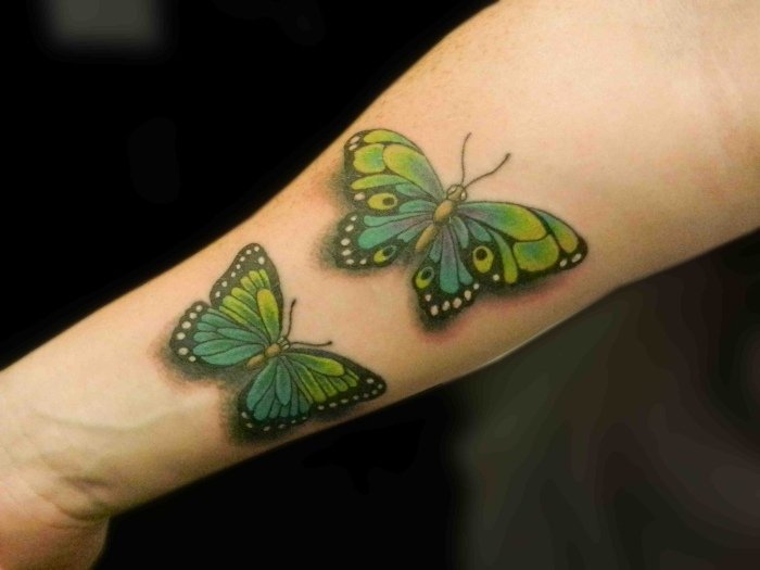 Fjäril-Par-Tatuering-Realistisk-3D-Illustration-Grön