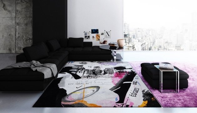 henzel nyc moderna mattor mönster svarta vardagsrumsmöbler