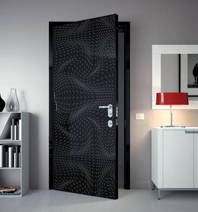 innerdörr design högglansigt svart karim rashid mönster
