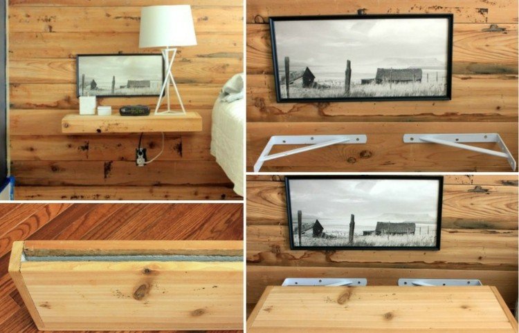 DIY idéer flytande-sängbord-ihåligt-bord-topp-plug-in-hylla fäste