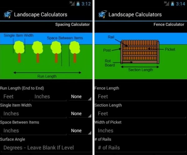 smartphone app landskapsdesign verktyg-liggande kalkylator