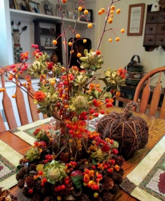 blommor matbord höst dekoration idéer i köksinredningen