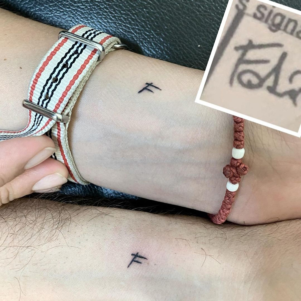 F Letter Tattoo Near The Wrist