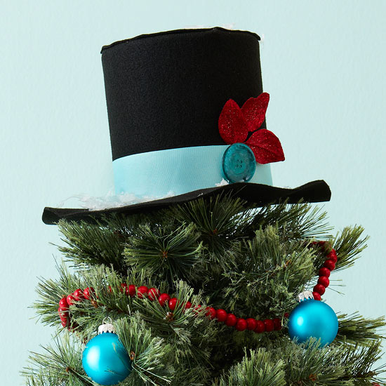 Hantverk idéer Julgranstoppar elegant cylinderhatt ljusblå röd