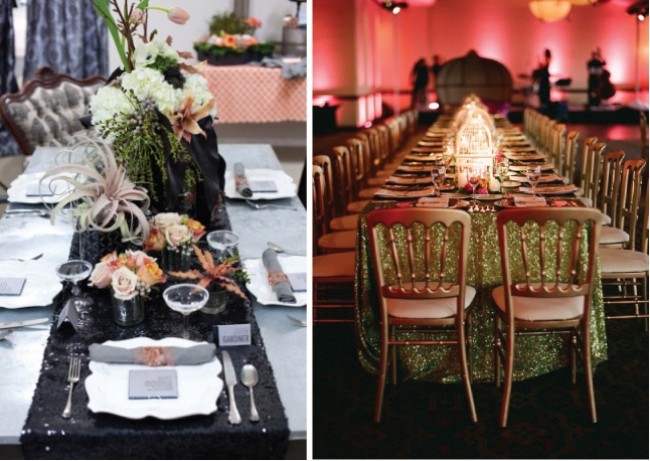 drömliknande-vinter-bröllop-nyårsafton-dekorera-duk-bord löpare-glitter