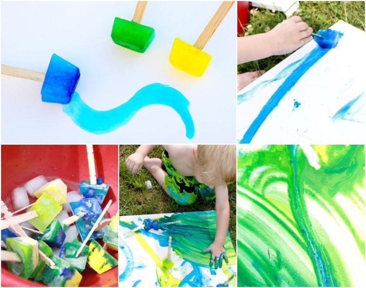 Hantverksidéer för sommar -barn-is-kub-akvarellfärg