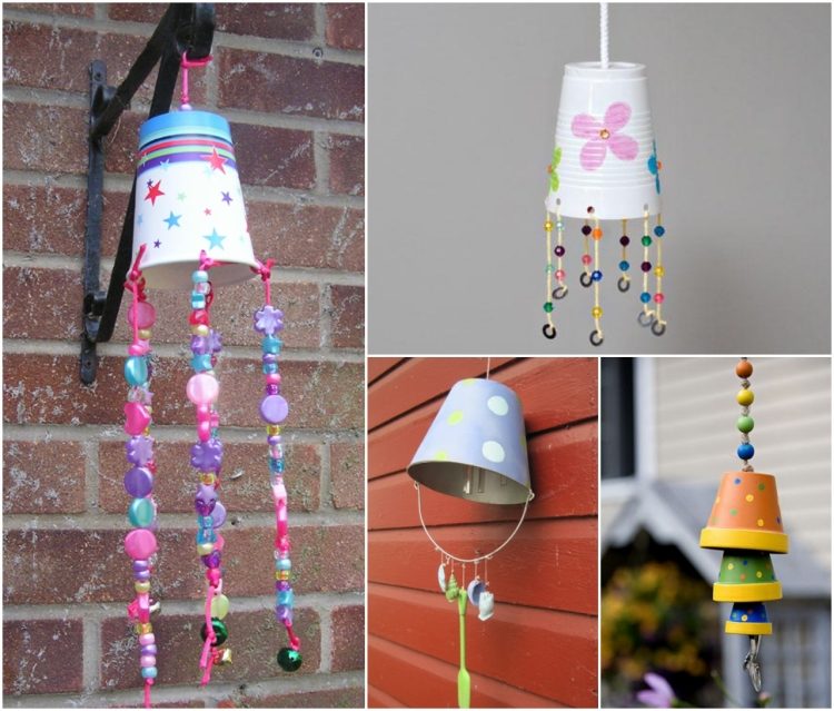 Hantverk idéer för sommar småbarn-vind klockor-mugg-pärlor