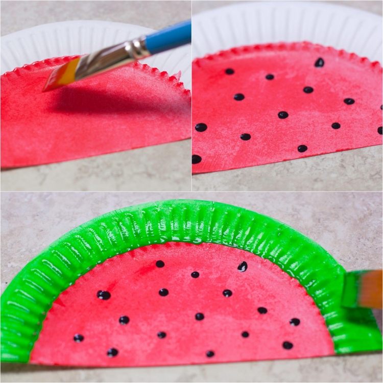 Slöjdidéer för sommarens vattenmelon-papper-tallrik-målning-ämnen